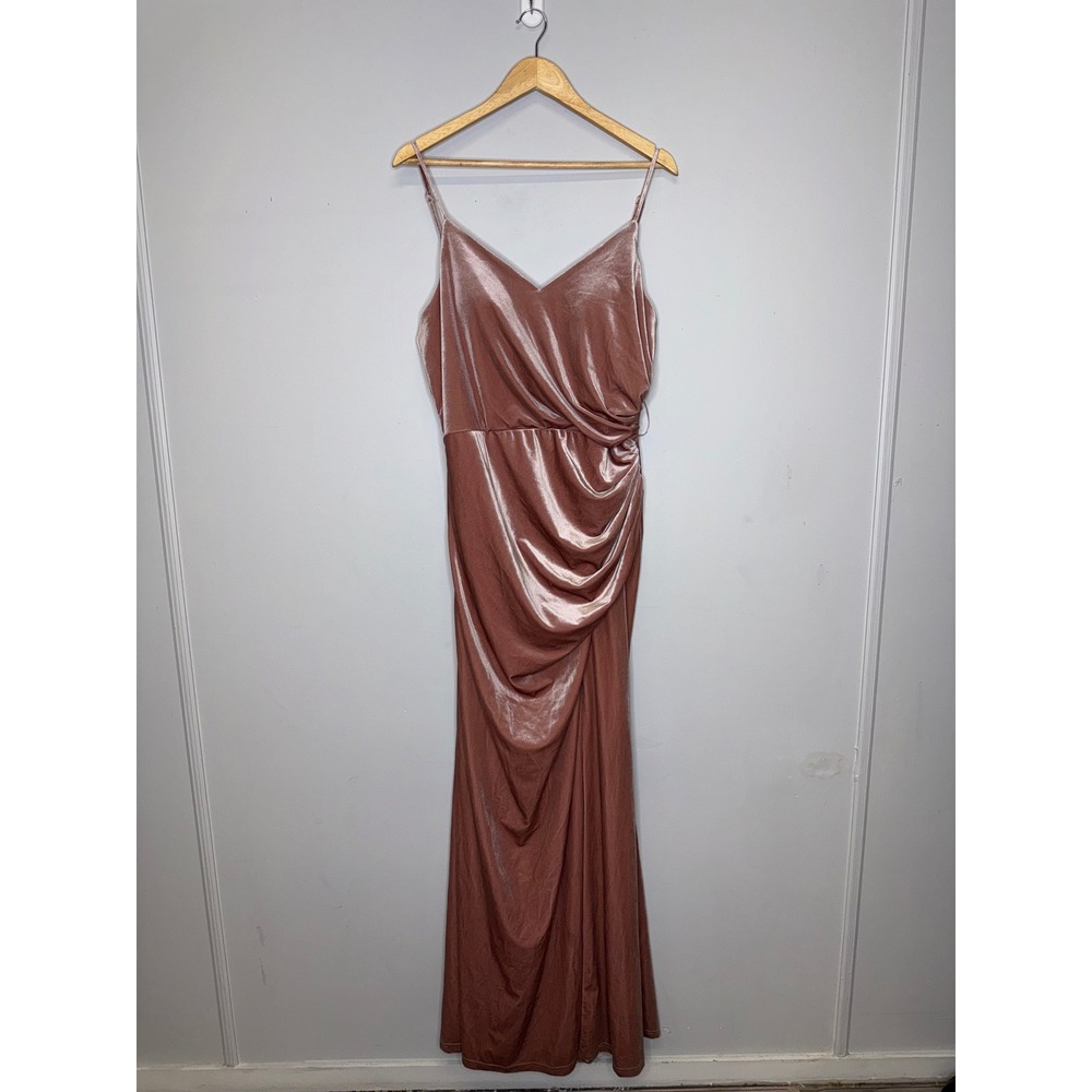 Revelry Blush Dusty Rose Velvet Draped Gown Rory Dress Size 14 - Picture 5 of 14